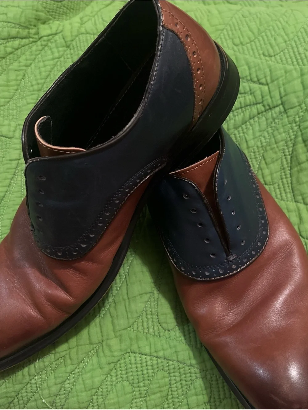 Aston Grey Drake Men’s Two-Tone Brown and Navy Leather Oxfords Sz 9.5 Pre-owned